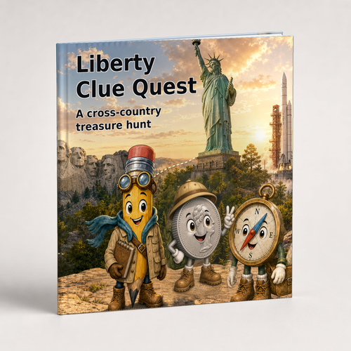 Liberty Clue Quest realistic 3D hardcover book mockup