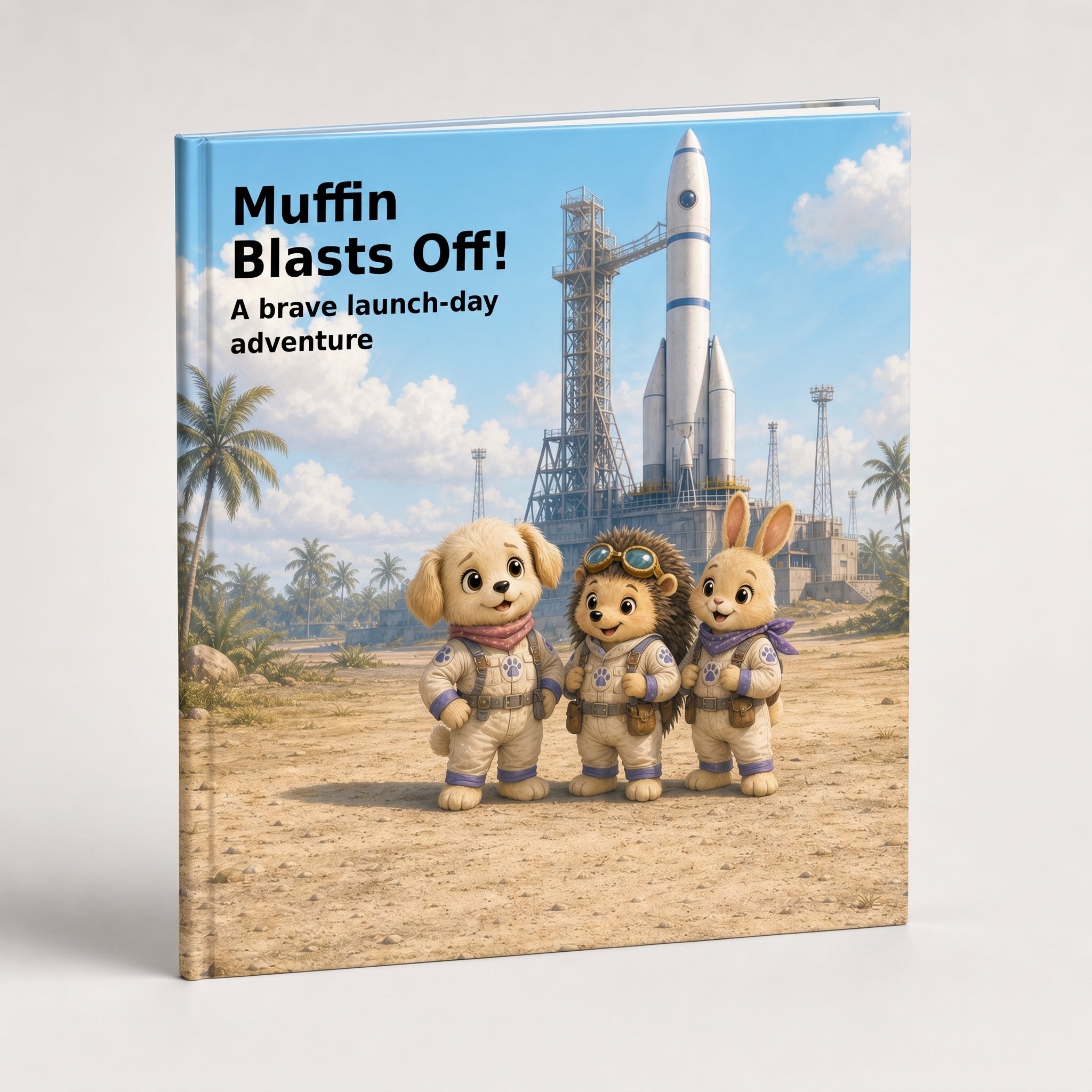 Muffin Blasts Off! hardcover book 3D mockup