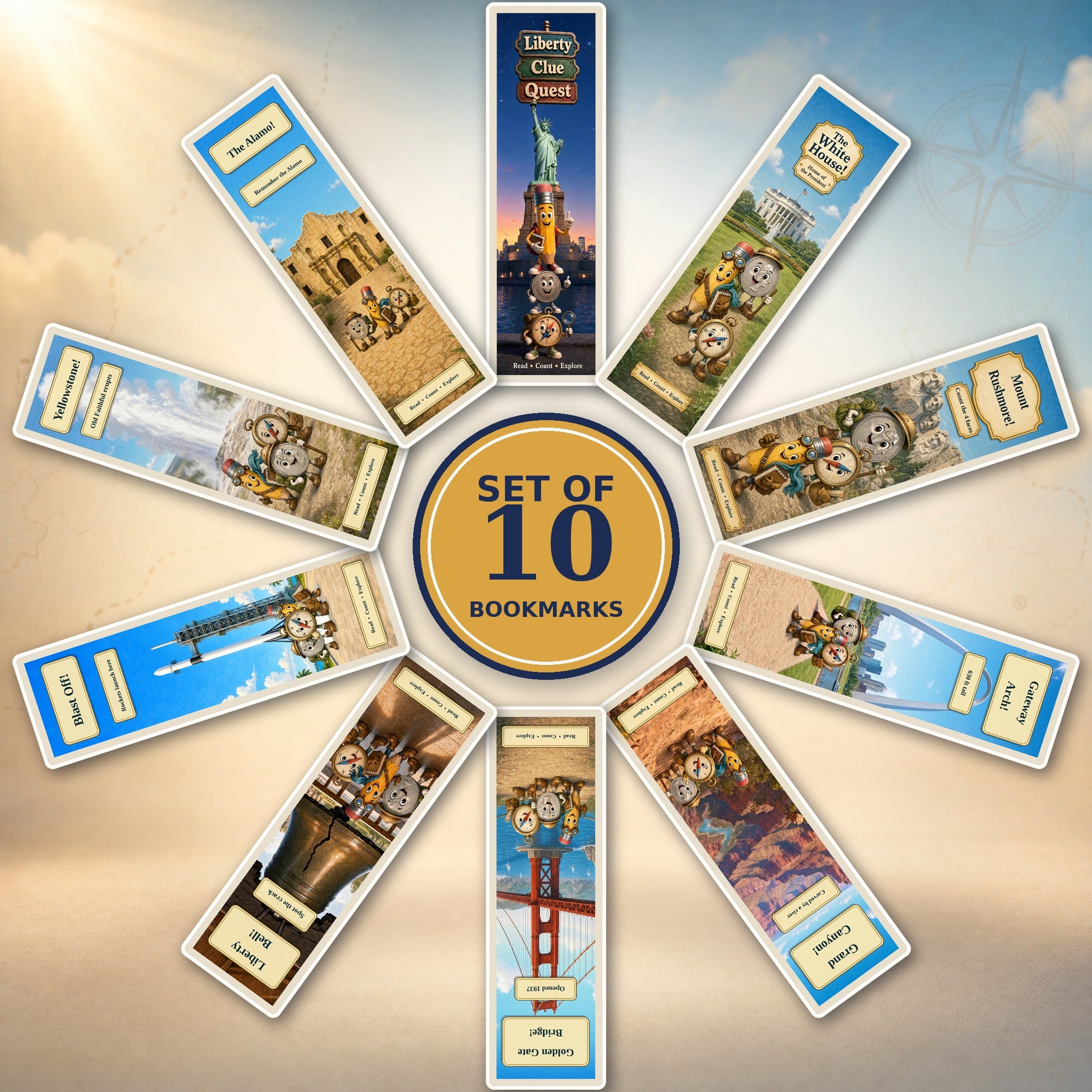 U.S. Landmarks Bookmark Bundle — Set of 10 (radial deck)